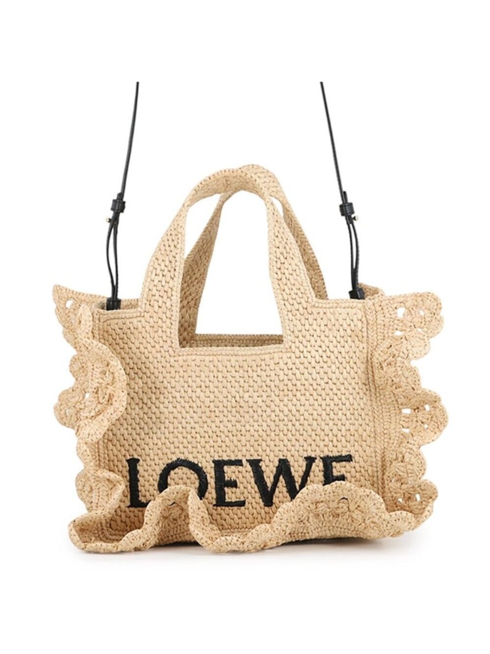 Loewe Tote Font Small Raffia Leather 2-Way Shoulder Bag Basket Black